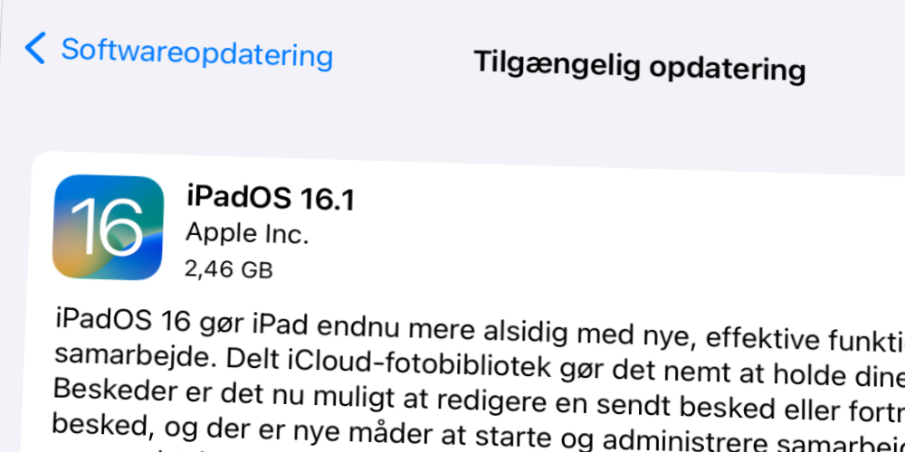 iPadOS 16.1 opdatering